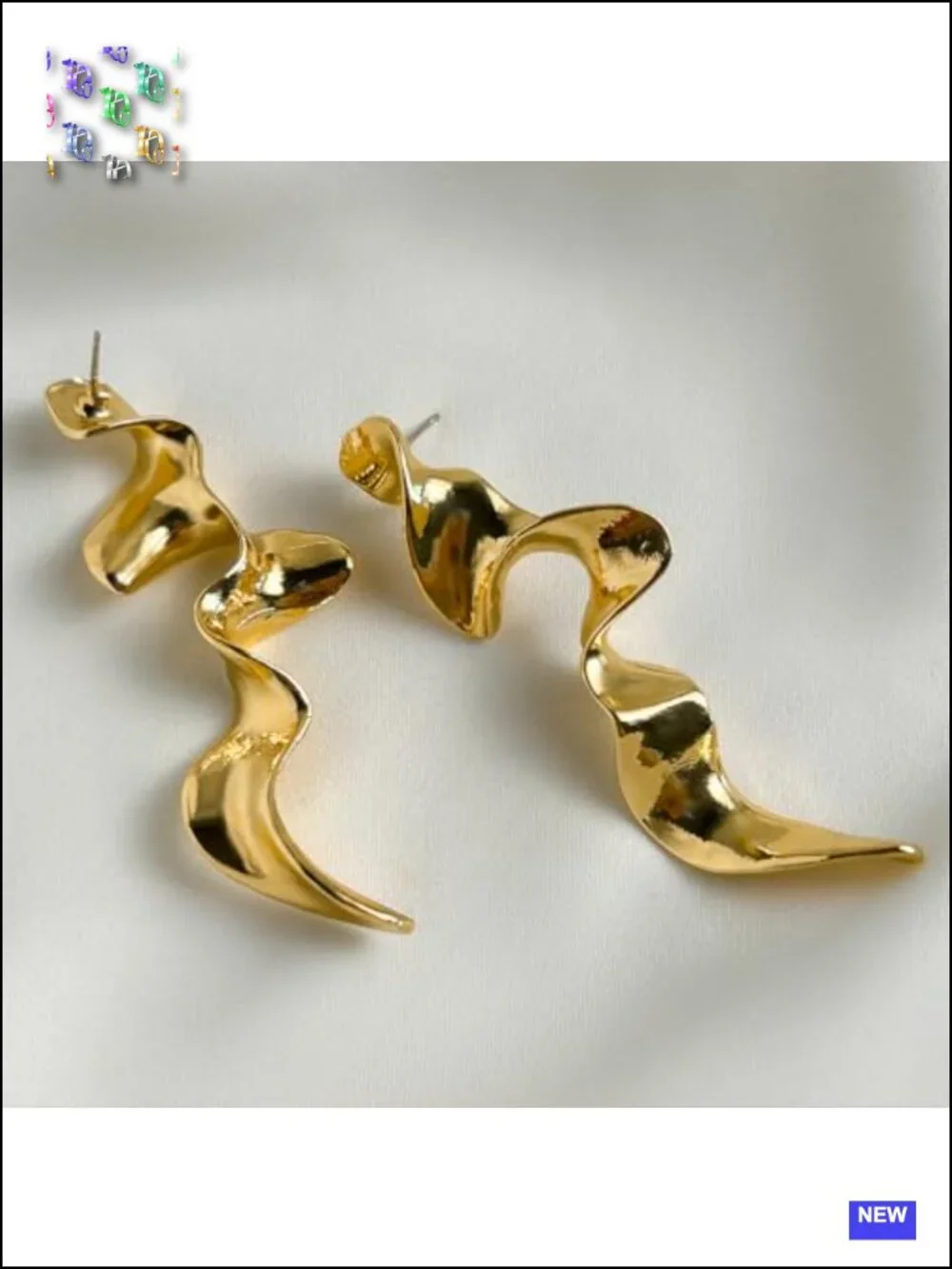 Gold Wavy Irregular Geometric Curve Drop Earrings for Women 3D Dangle